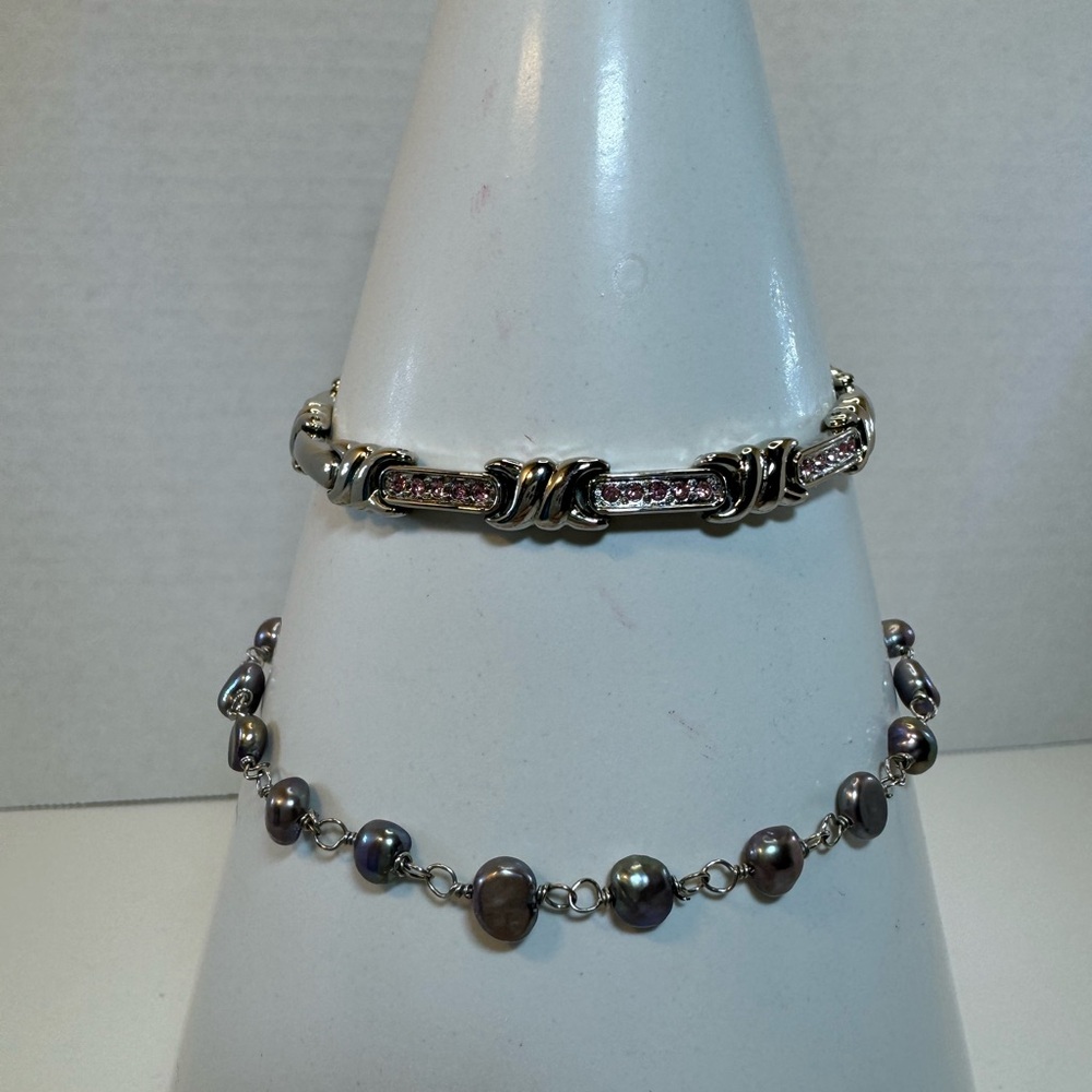 Vintage Avon and moonstone  Bracelet Set pink silver tennis bracelet